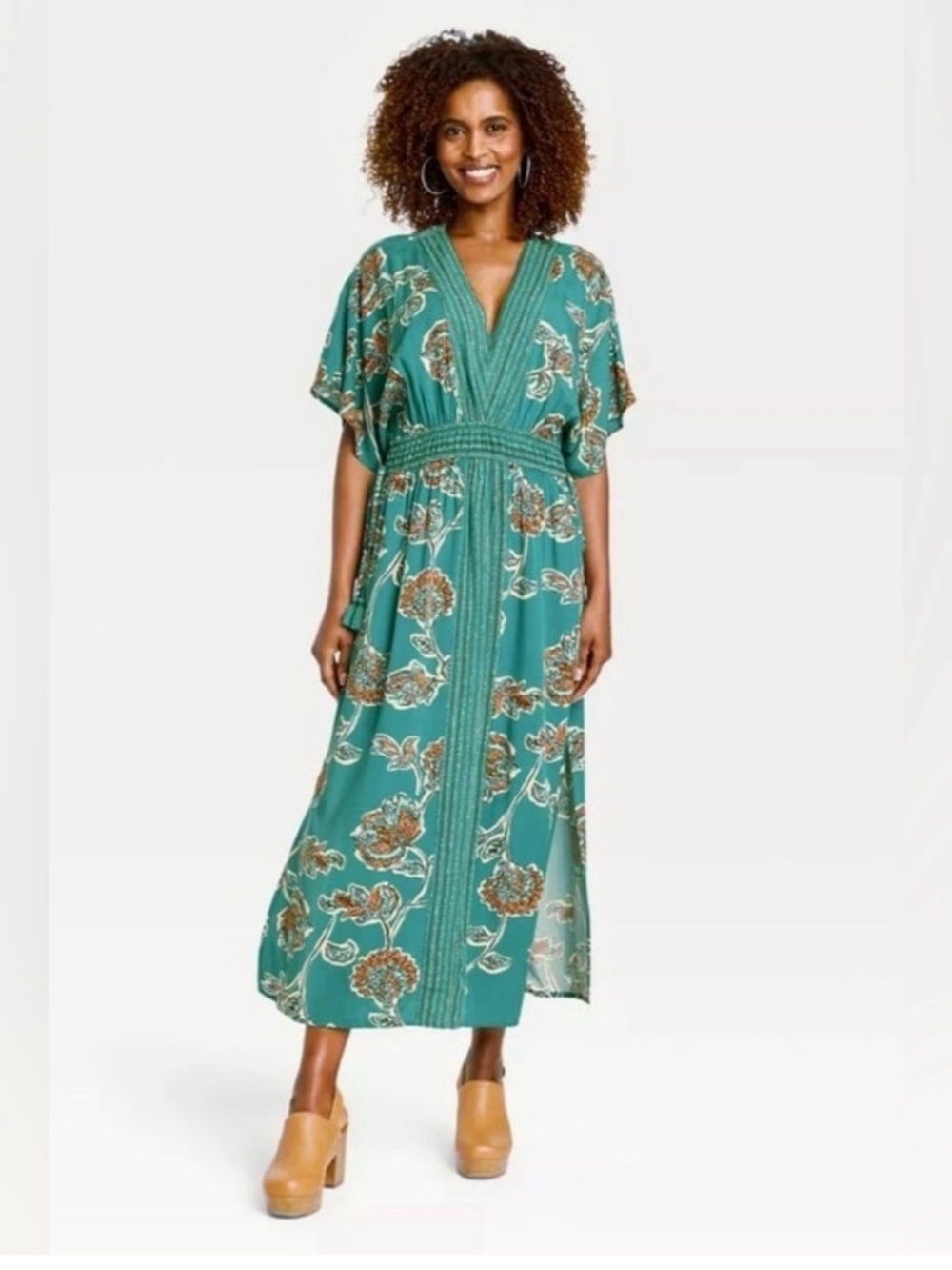 Knox Rose Teal Floral V-Neck Maxi Dress